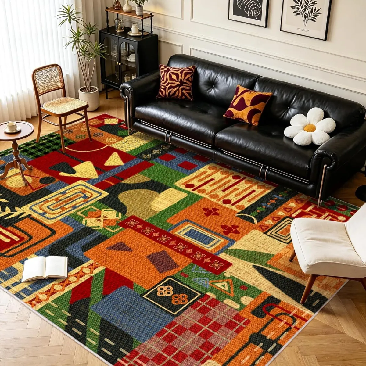 Washable Living Room Rugs Abstract Vintage - Image 4