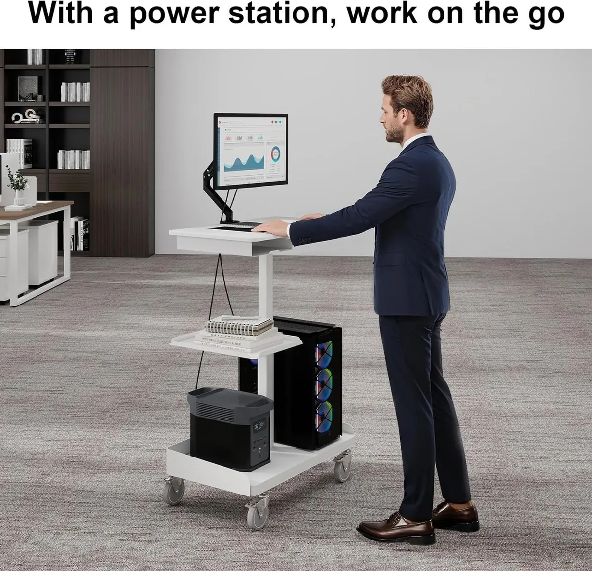 Mobile Workstation Cart with Monitor Mount - Image 3