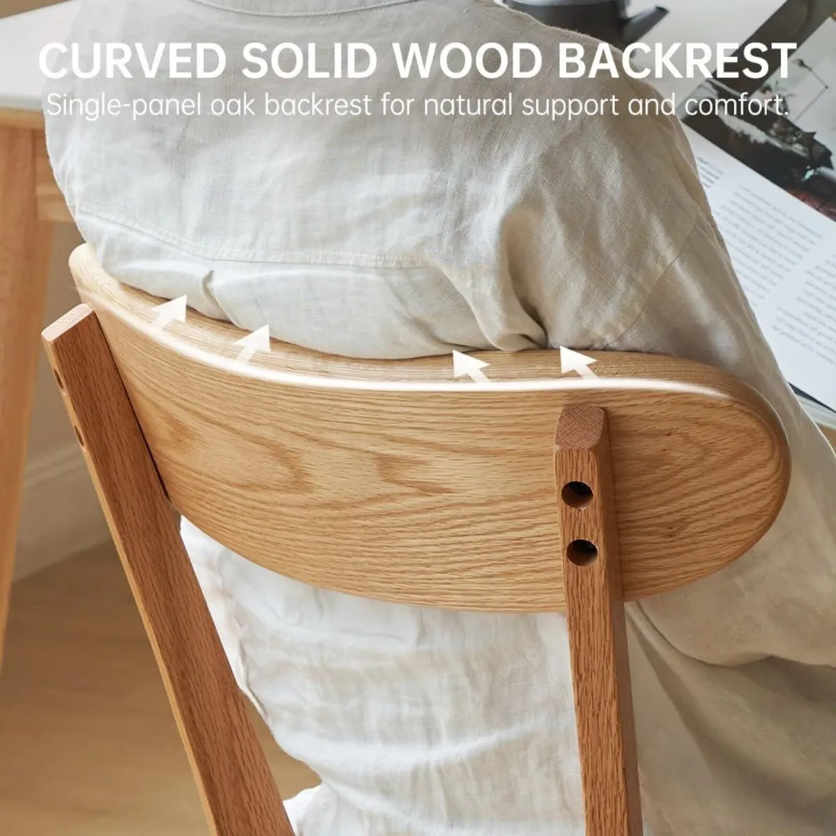 Solid Oak Dining Chairs Curved Backrest Wooden - Image 4