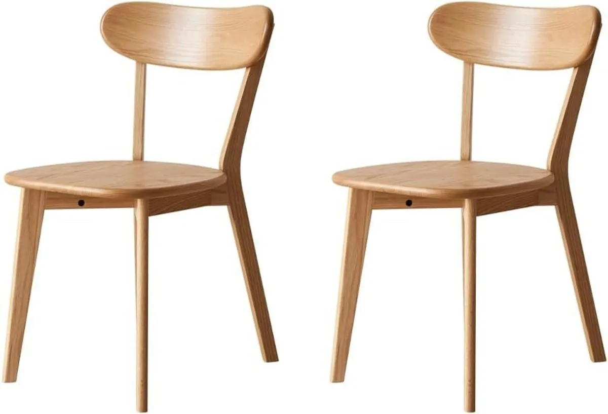 Solid Oak Dining Chairs Curved Backrest Wooden - Image 1