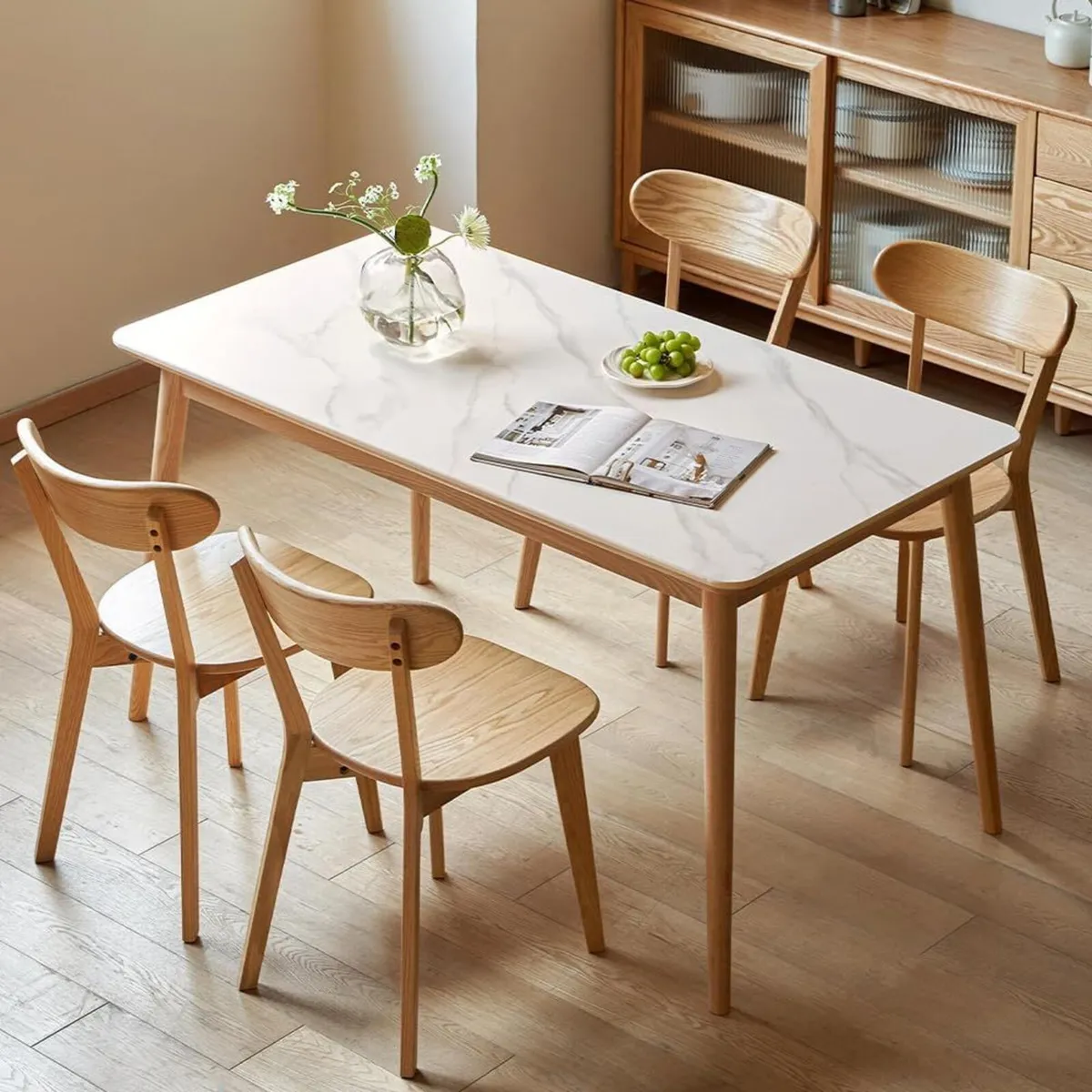 Solid Oak Dining Chairs Curved Backrest Wooden - Image 2