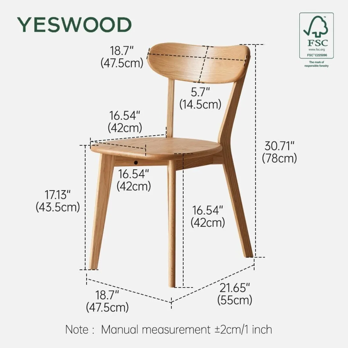 Solid Oak Dining Chairs Curved Backrest Wooden - Image 3