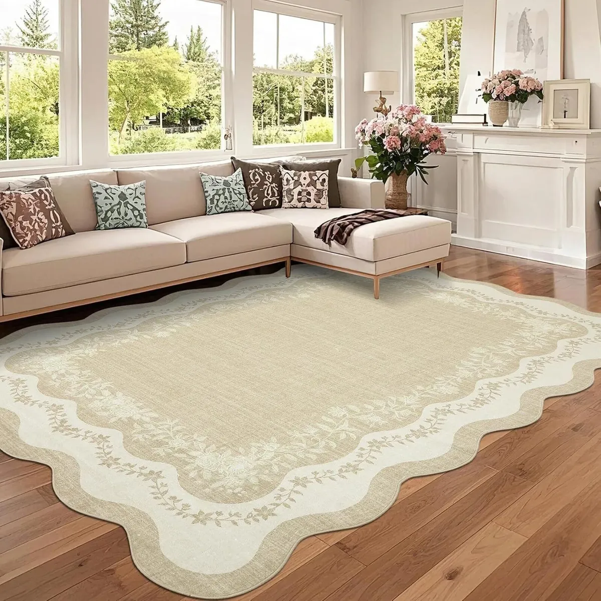 Rug Living Room Floral Edge Low - Image 1