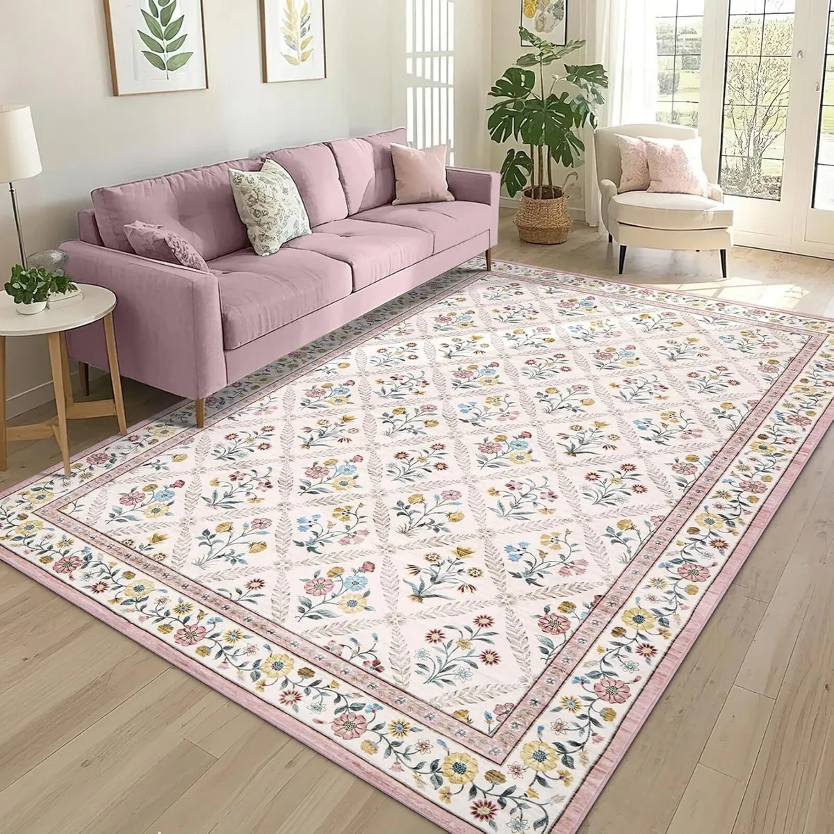 Vintage Floral Rug Living Room Low - Image 1