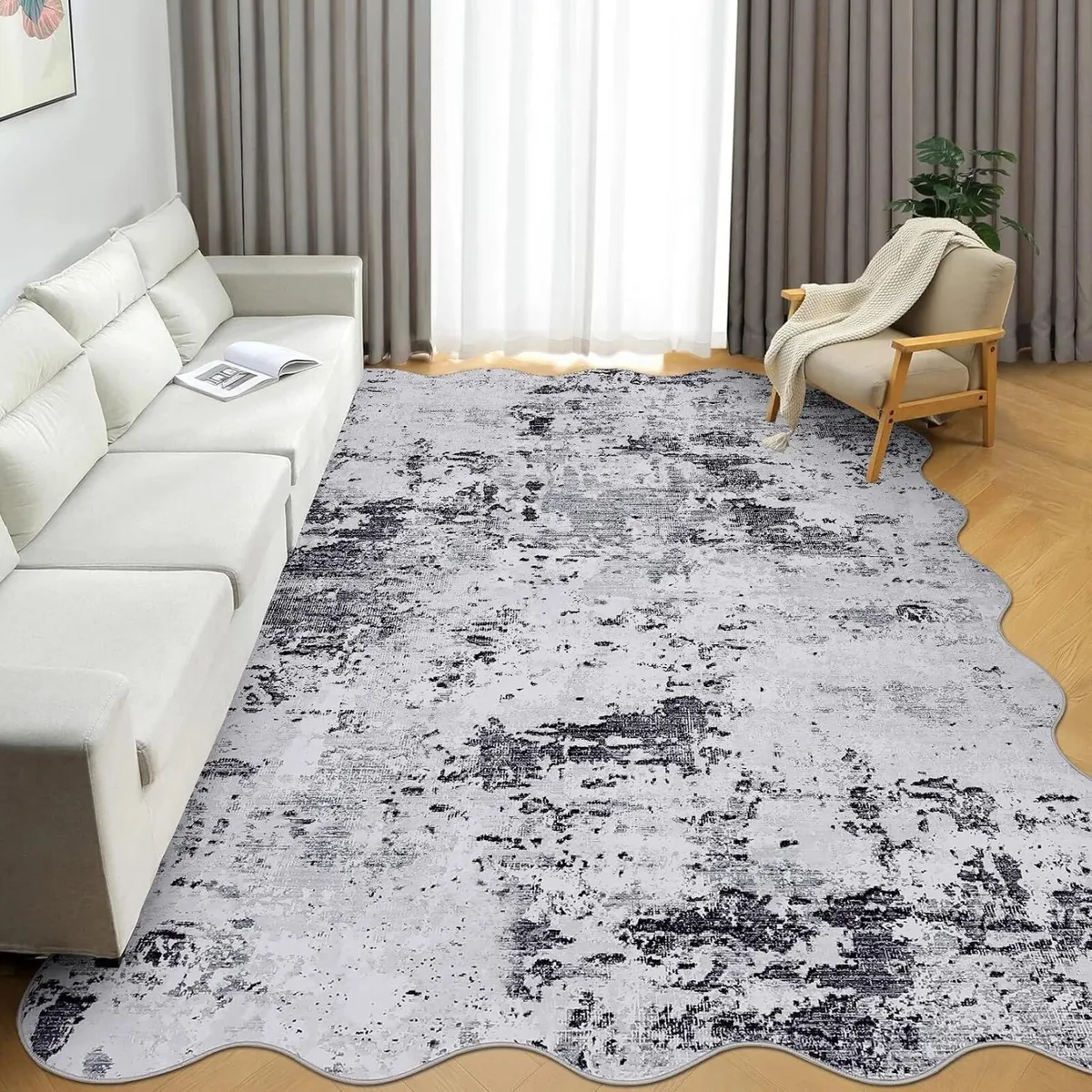 Abstract Rug Living Room Scalloped Low Pile - Image 1