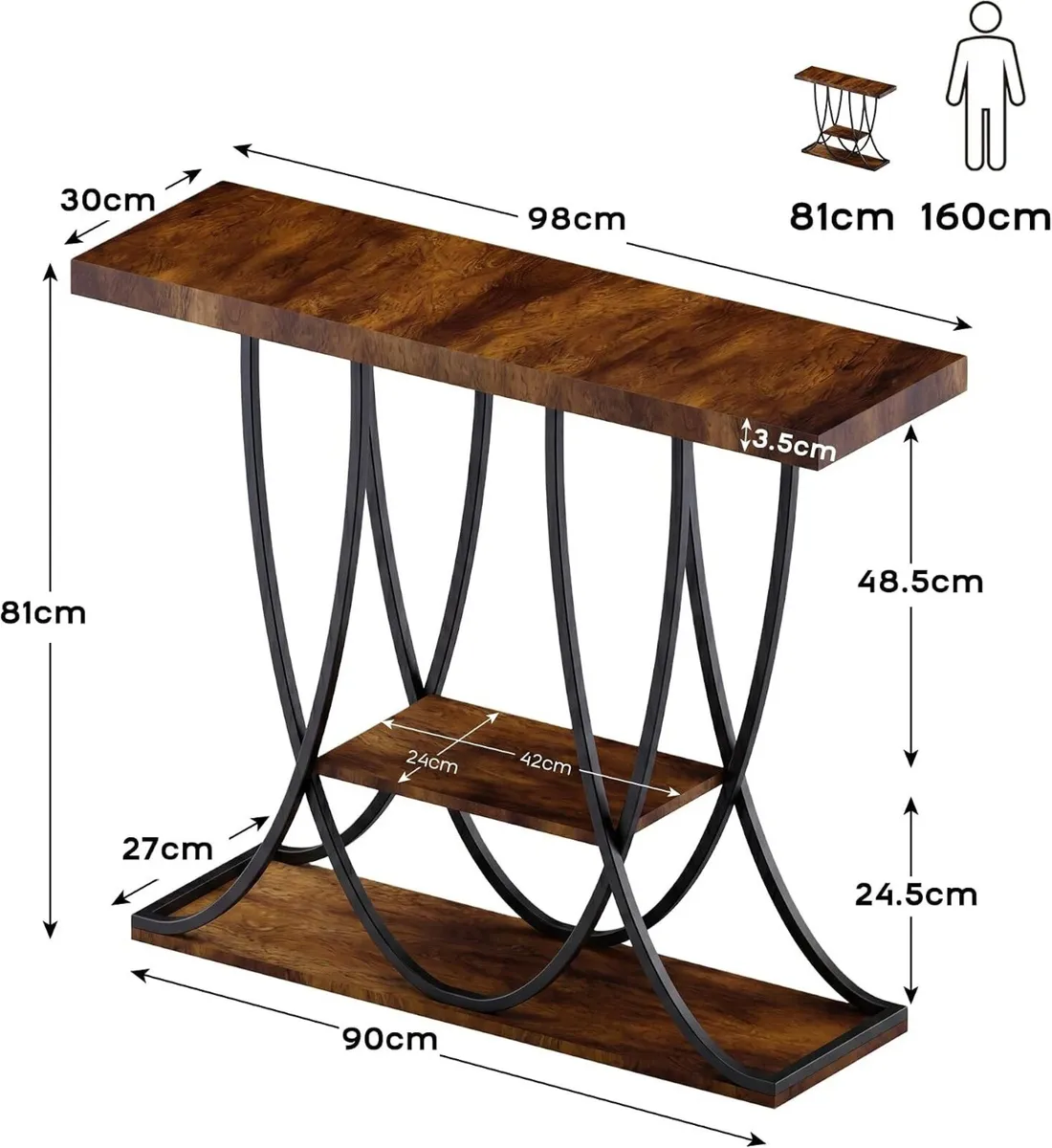 3-Tier Console Table with Curved Metal Frame - Image 2