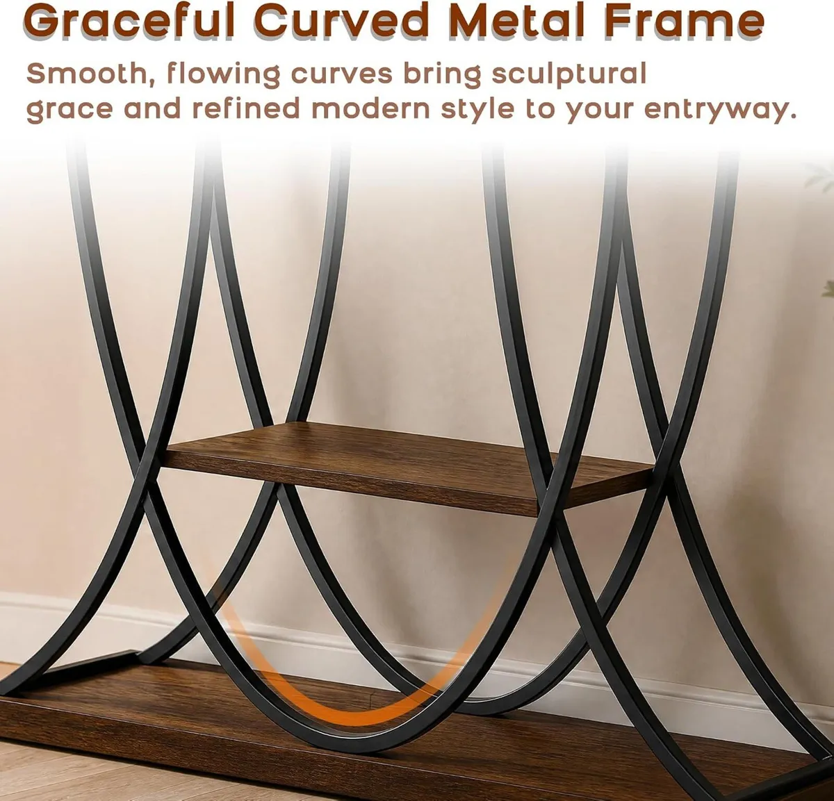 3-Tier Console Table with Curved Metal Frame - Image 3