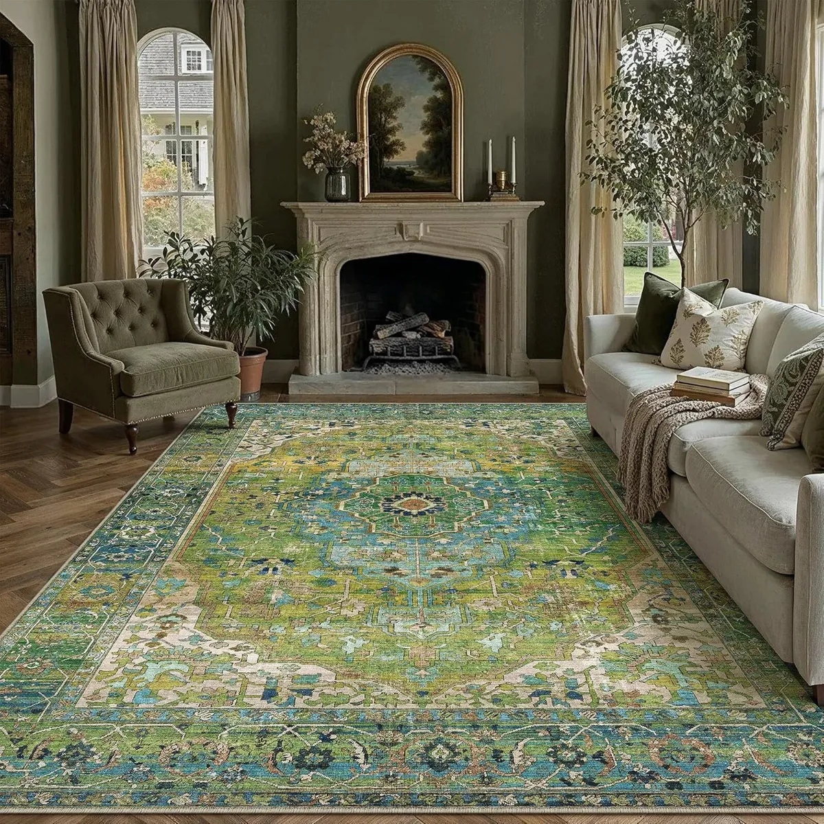 Vintage Rugs Living Room Large Washable Non - Image 1