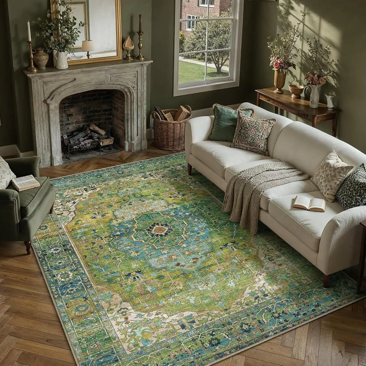 Vintage Rugs Living Room Large Washable Non - Image 3