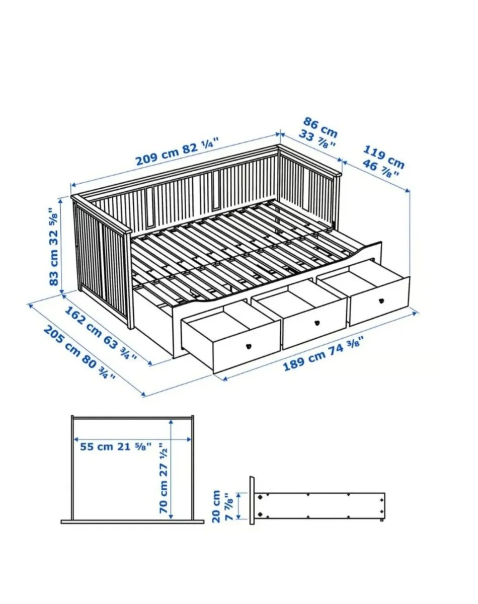IKEA Hemnes bed with 3 drawers and two mattresses - Image 2