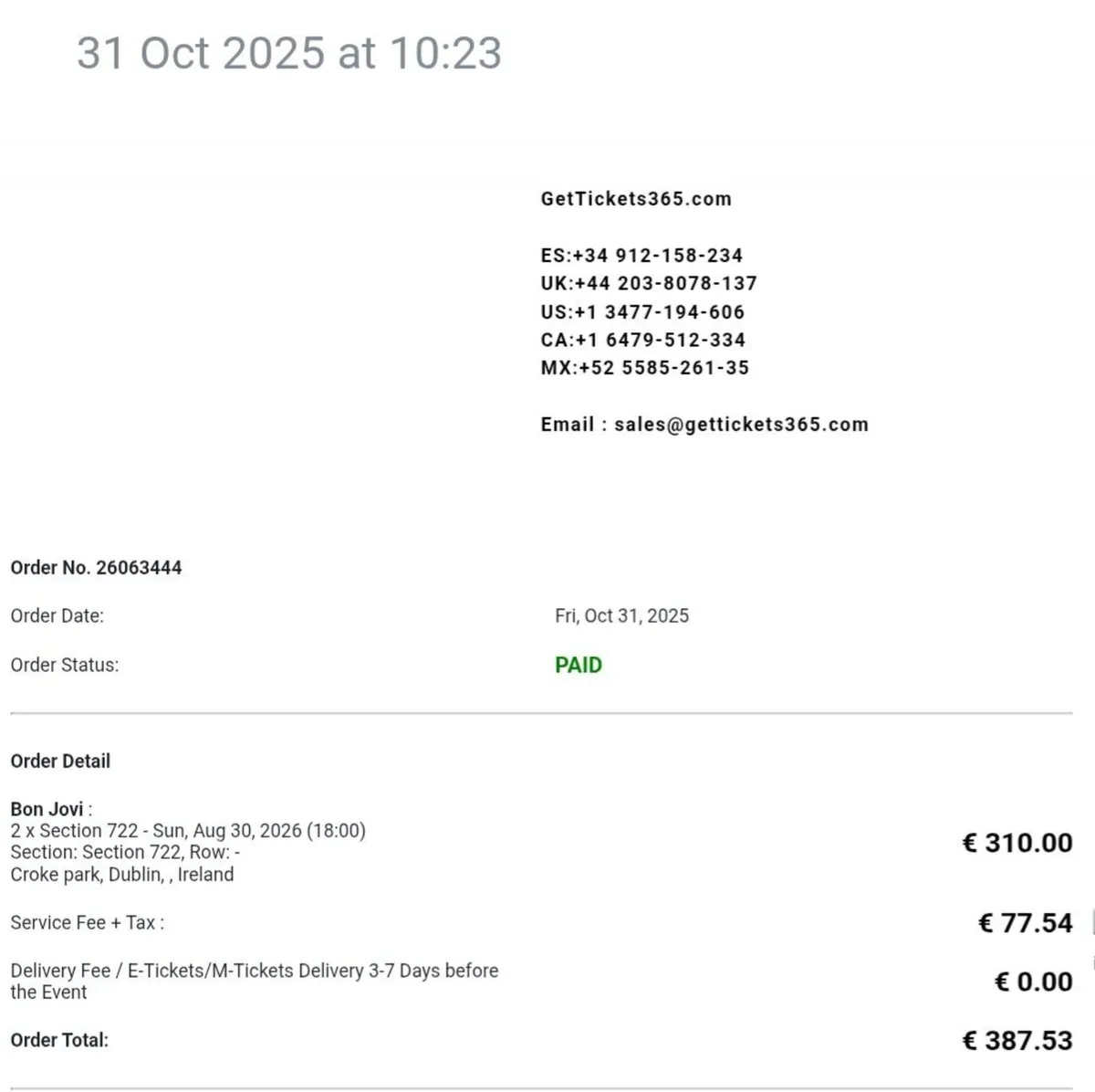 BonJovi Tickets x2 - Image 2