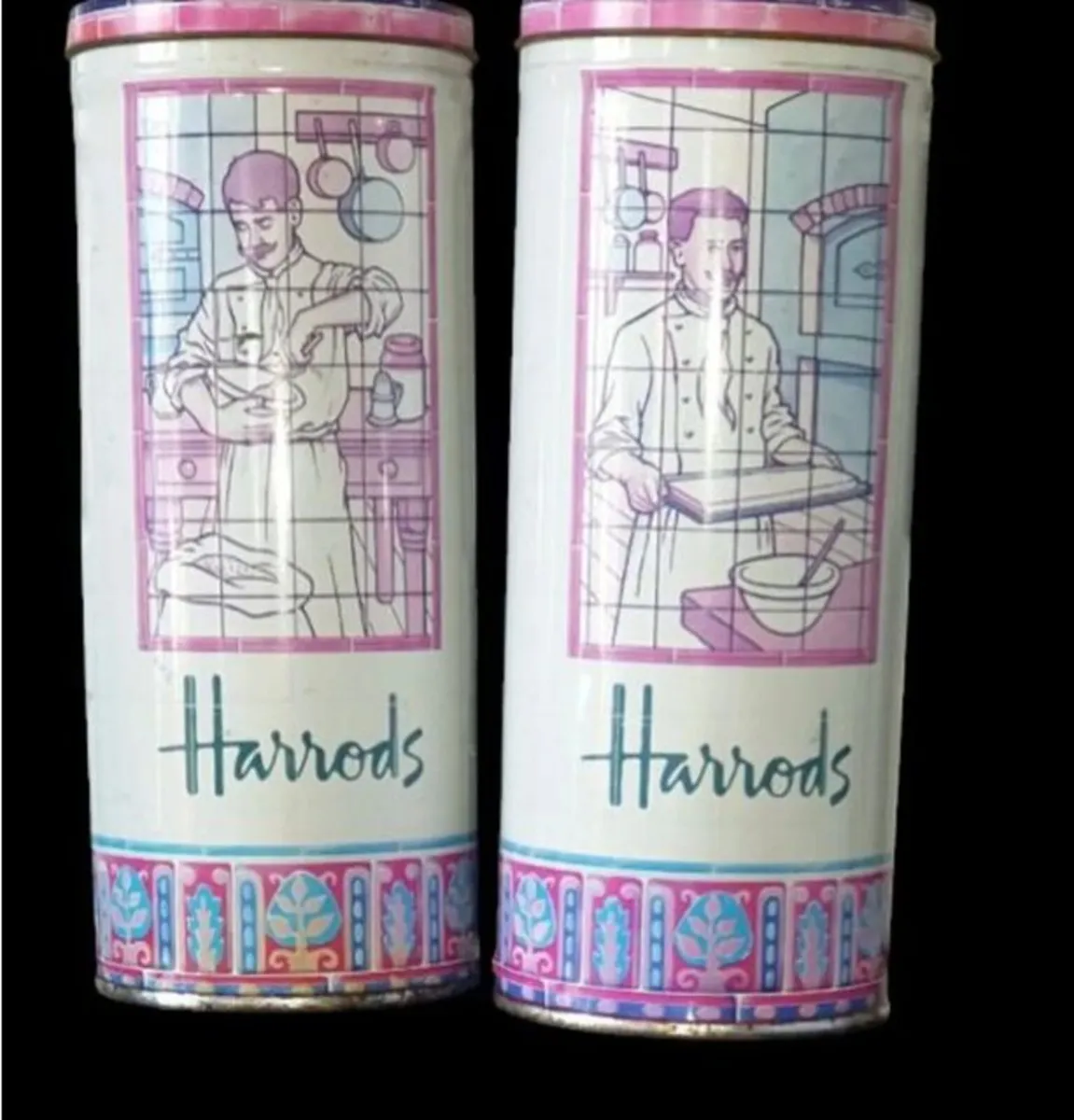 Vintage Pair of Tall Harrods Biscuit Tins - Image 2