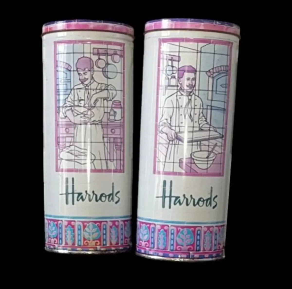 Vintage Pair of Tall Harrods Biscuit Tins - Image 3