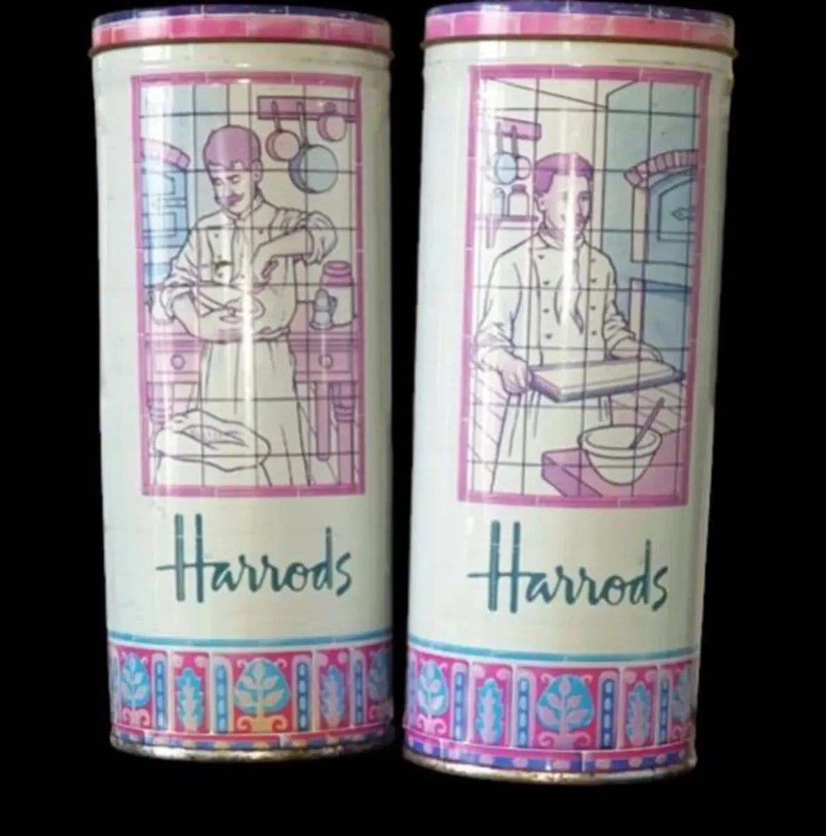 Vintage Pair of Tall Harrods Biscuit Tins - Image 4