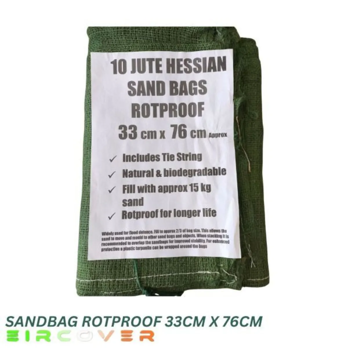 Sandbags Rotproof Hessian 33cm x 76cm - 10 Pack - Image 1