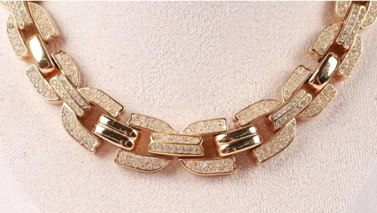 Christian Dior Pave Chain Link Collar Necklace Sta - Image 4