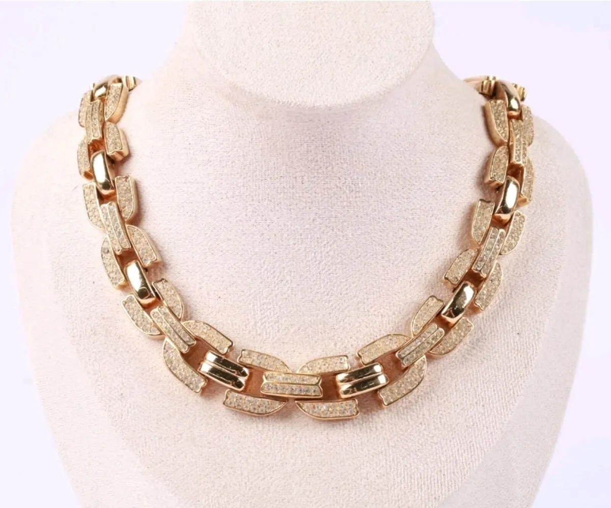 Christian Dior Pave Chain Link Collar Necklace Sta - Image 1