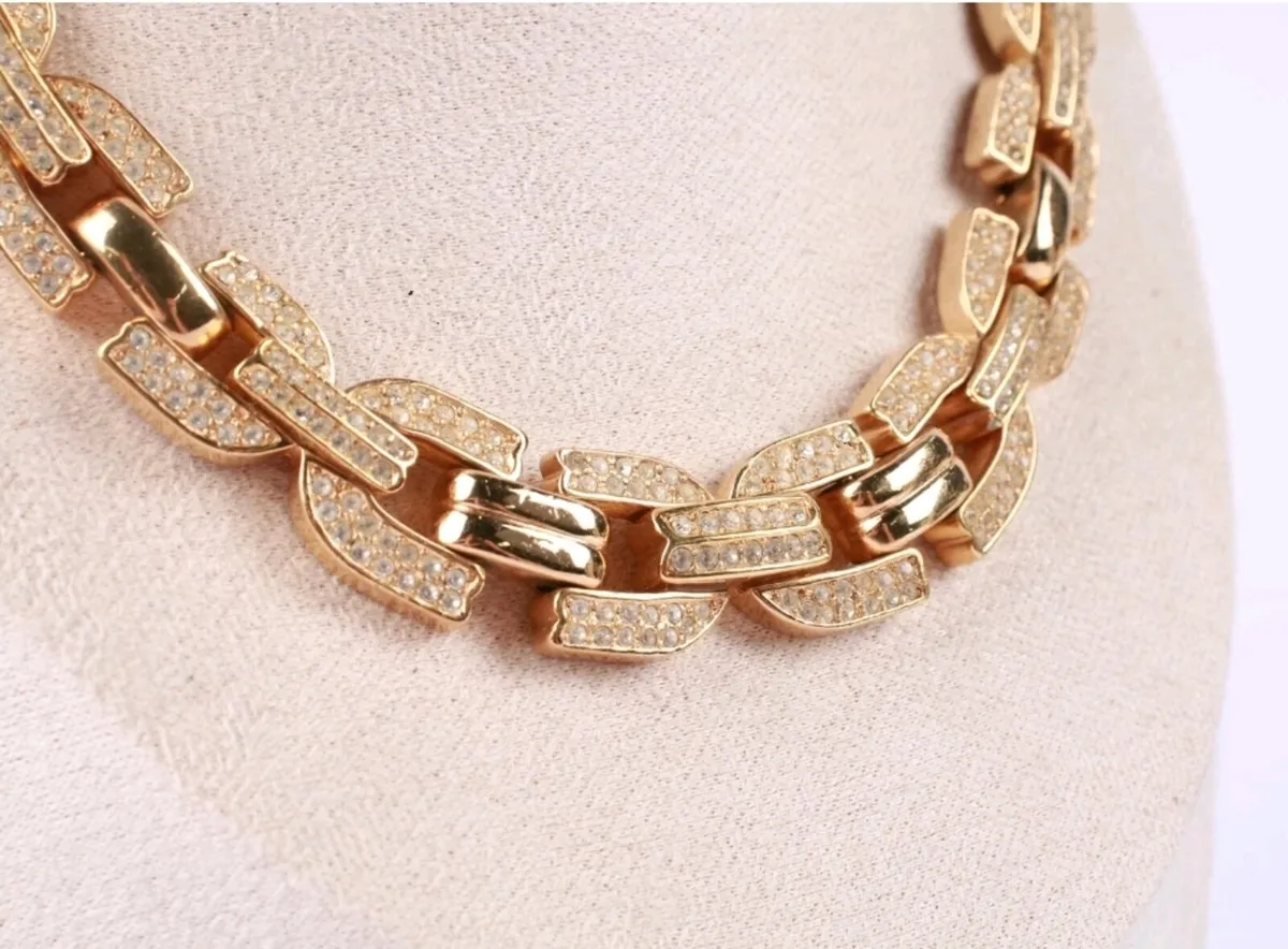 Christian Dior Pave Chain Link Collar Necklace Sta - Image 3