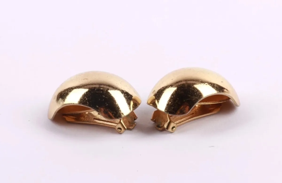 Christian Dior Clip-On Gold Tone Earrings, Simple. - Image 1