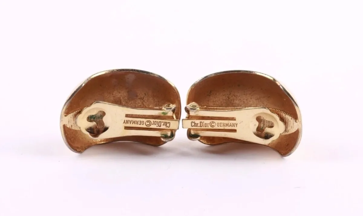Christian Dior Clip-On Gold Tone Earrings, Simple. - Image 2