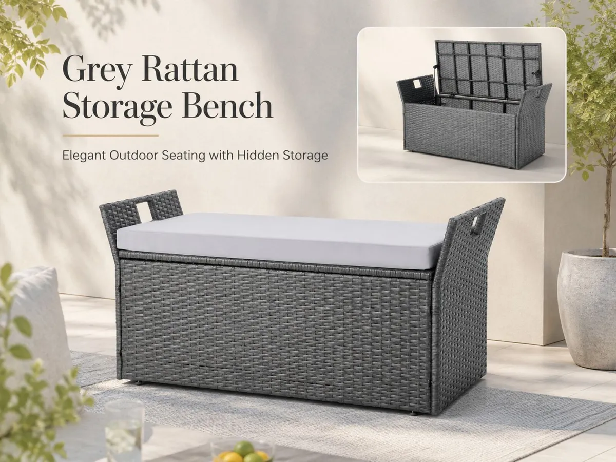 Rattan Garden Storage Bench with Cushion and Seati - Image 1