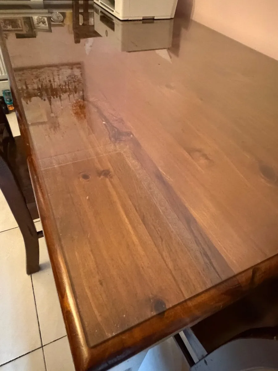 Antique Dining Table with Glass Top Cover - Image 4