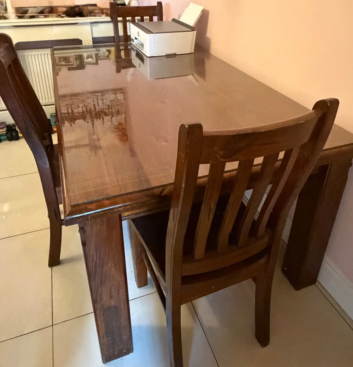 Antique Dining Table with Glass Top Cover - Image 1
