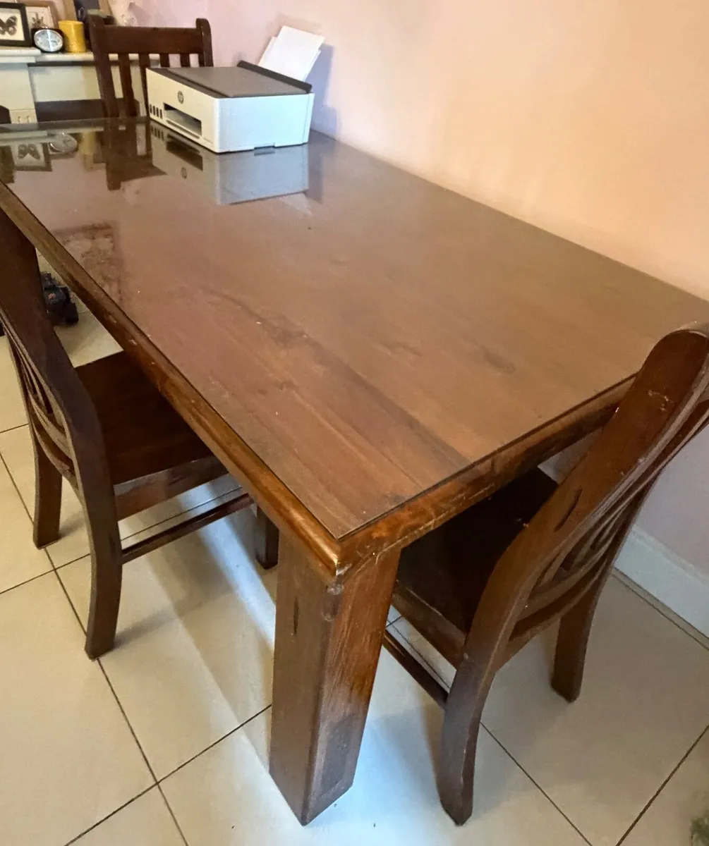 Antique Dining Table with Glass Top Cover - Image 3