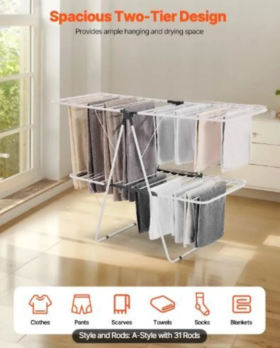 Clothes Drying Rack, 2-Tier Foldable Laundry - Image 1