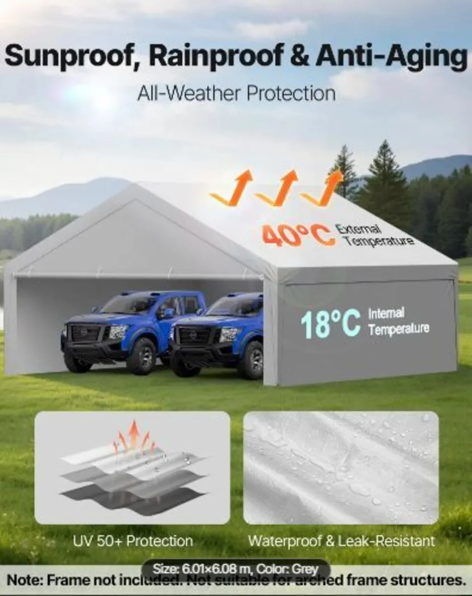 Carport Replacement Canopy, 6 x 6 m Potable Garage - Image 1