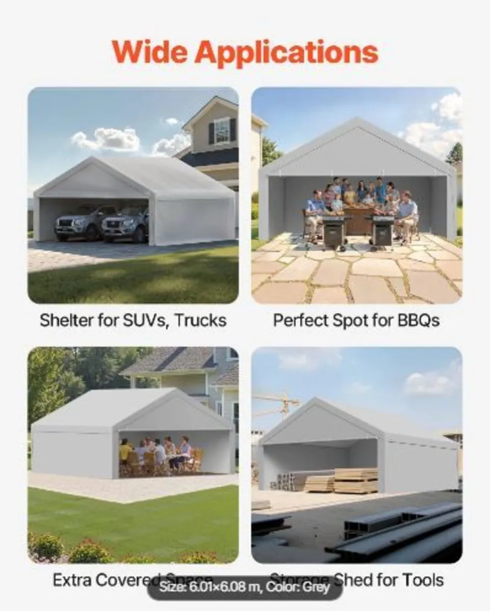 Carport Replacement Canopy, 6 x 6 m Potable Garage - Image 3
