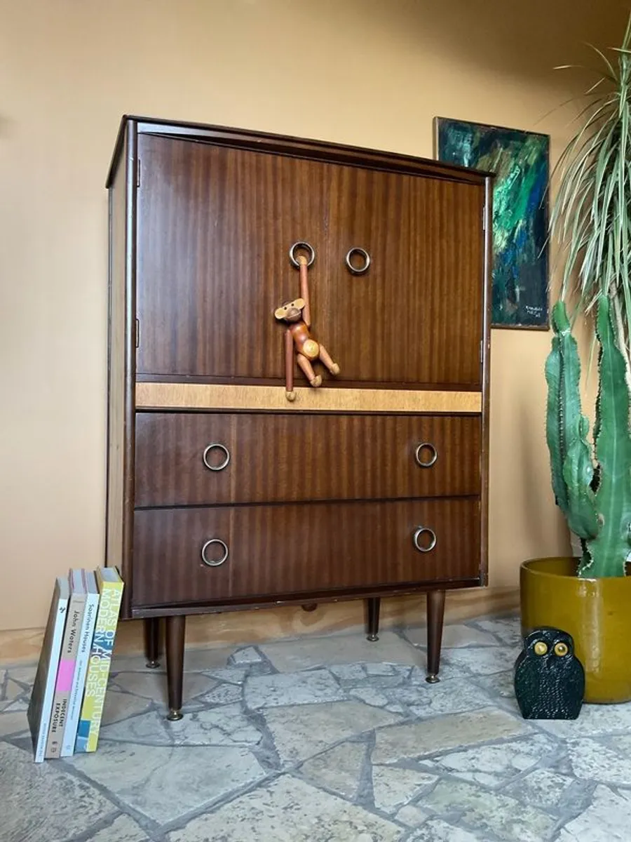 Mid century cabinet bar / linen vintage retro - Image 1