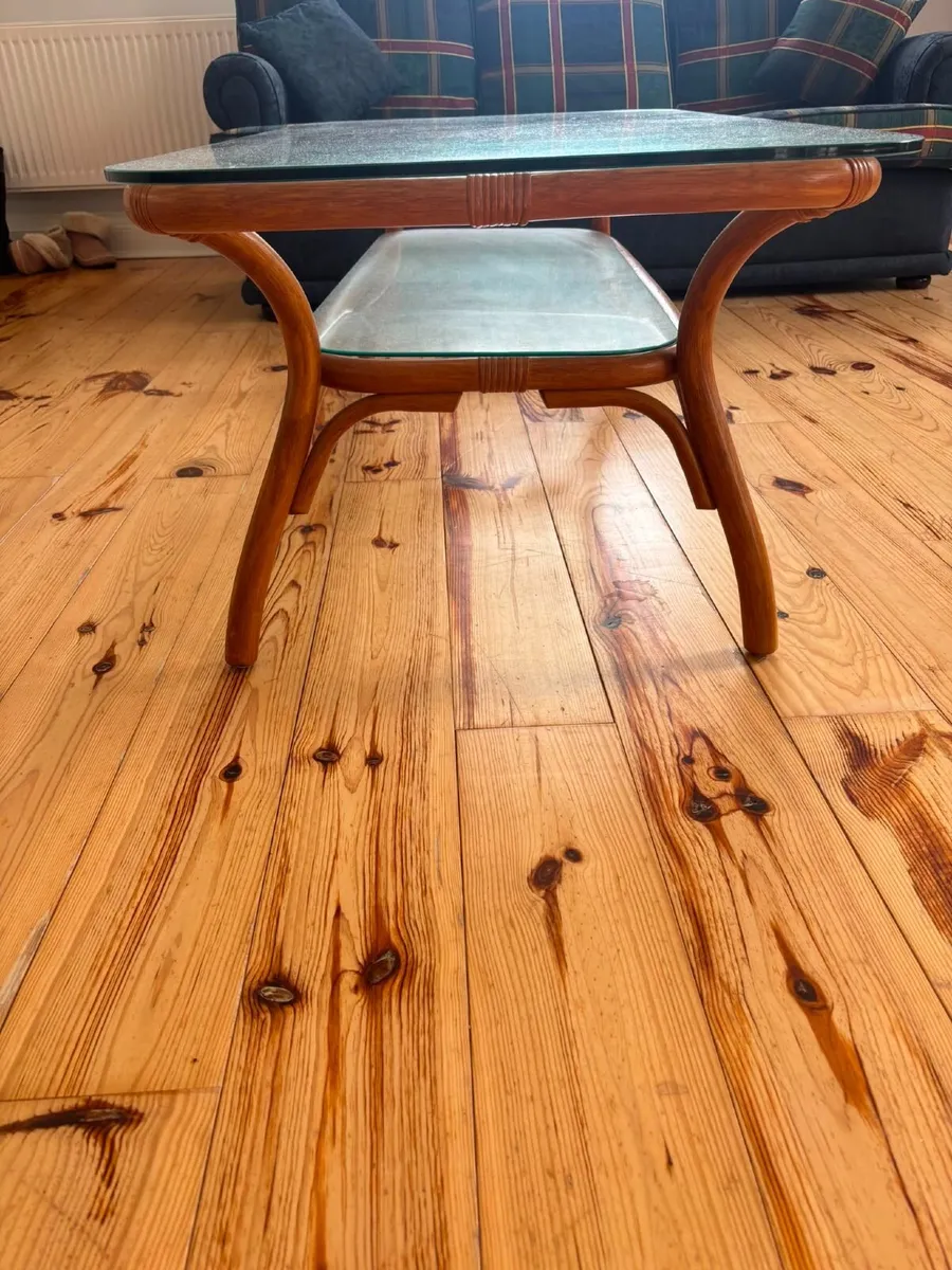 Vintage Boho Bamboo & Rattan Coffee Table with Gla - Image 1