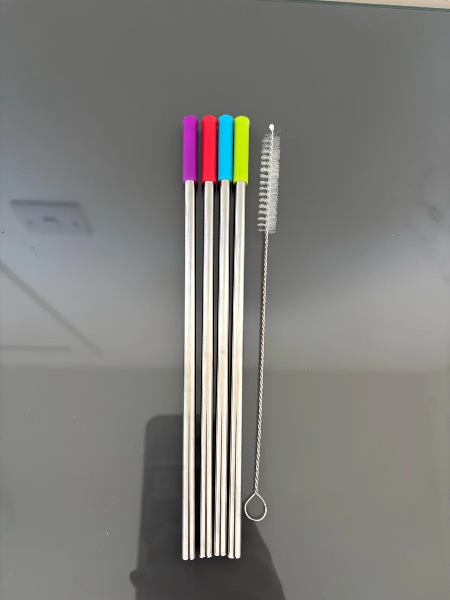 4 Stainless Steel Straws and Straw Cleaning Brush - Image 1