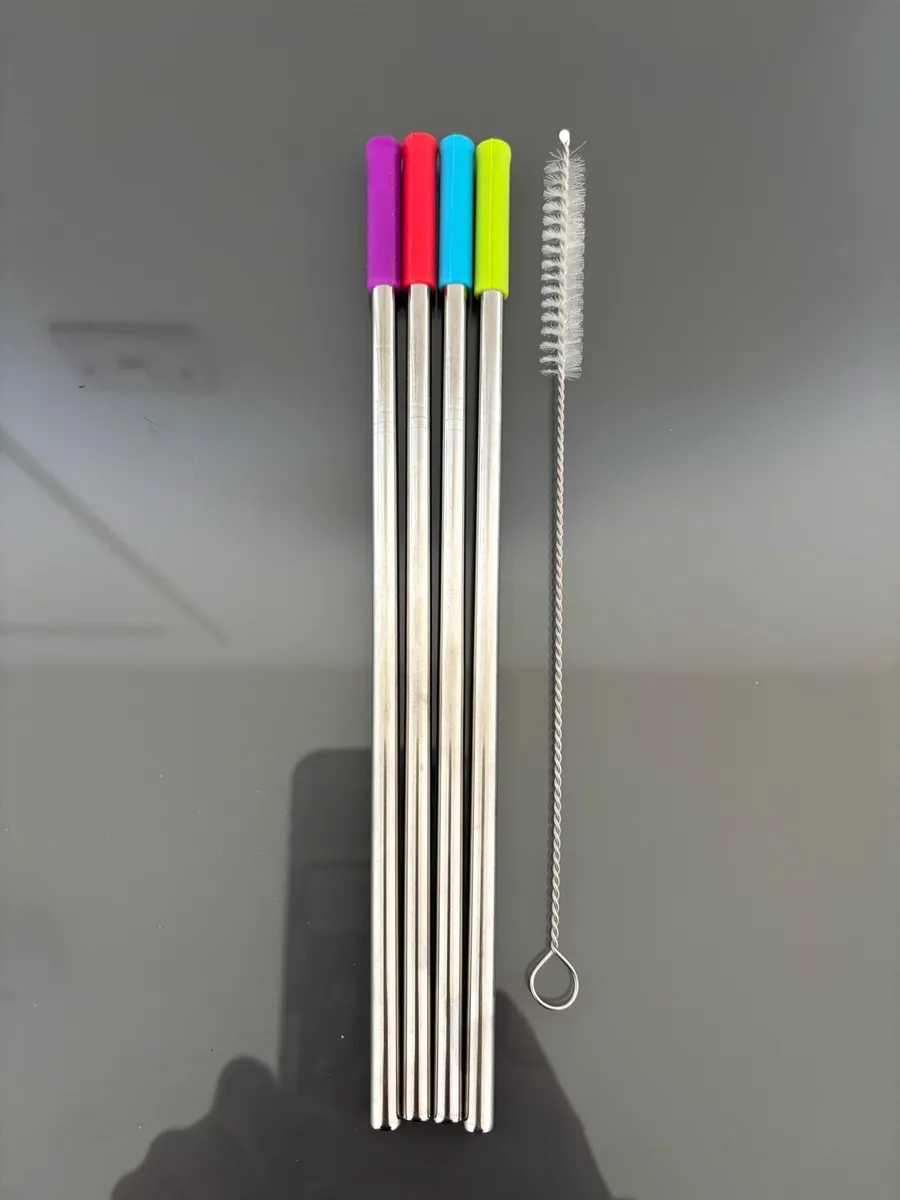 4 Stainless Steel Straws and Straw Cleaning Brush - Image 2