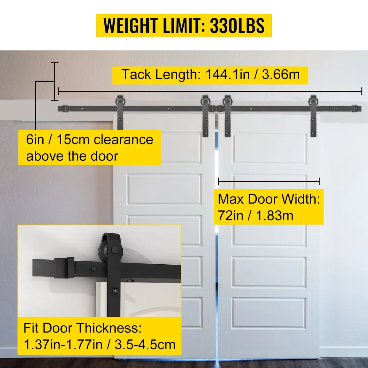 12FT Sliding Barn Door Hardware Kit – 330LB - Image 2