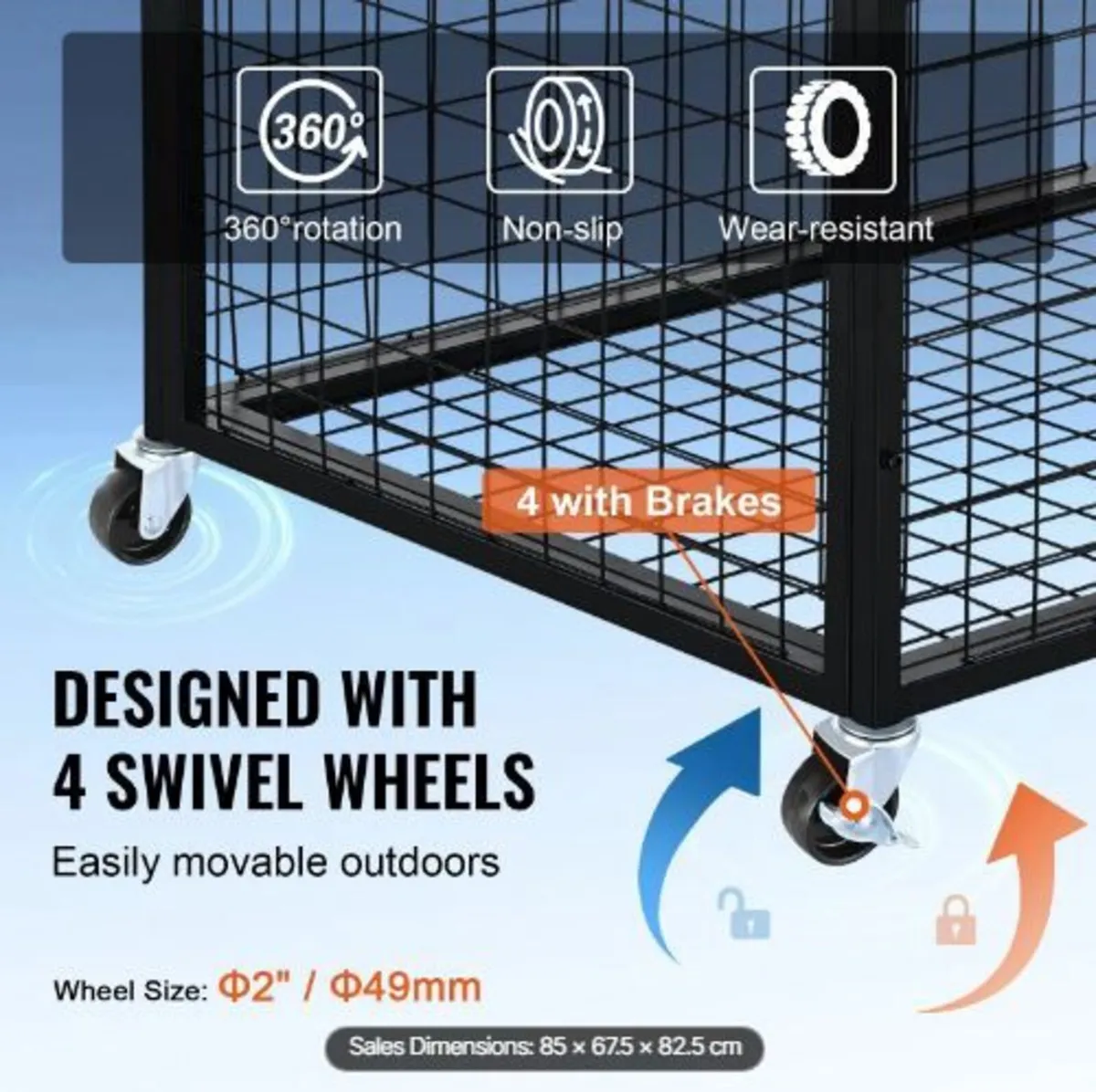Rolling Sports Ball Storage Cart, Basketball Cage - Image 2
