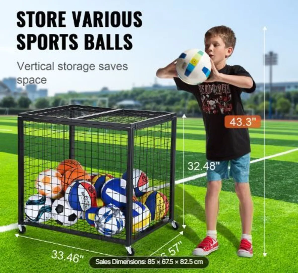 Rolling Sports Ball Storage Cart, Basketball Cage - Image 3