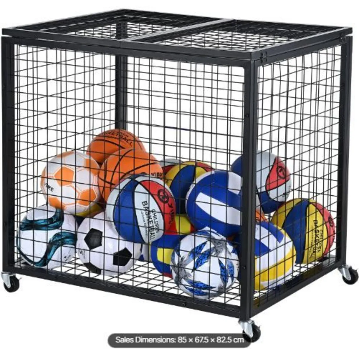 Rolling Sports Ball Storage Cart, Basketball Cage - Image 4