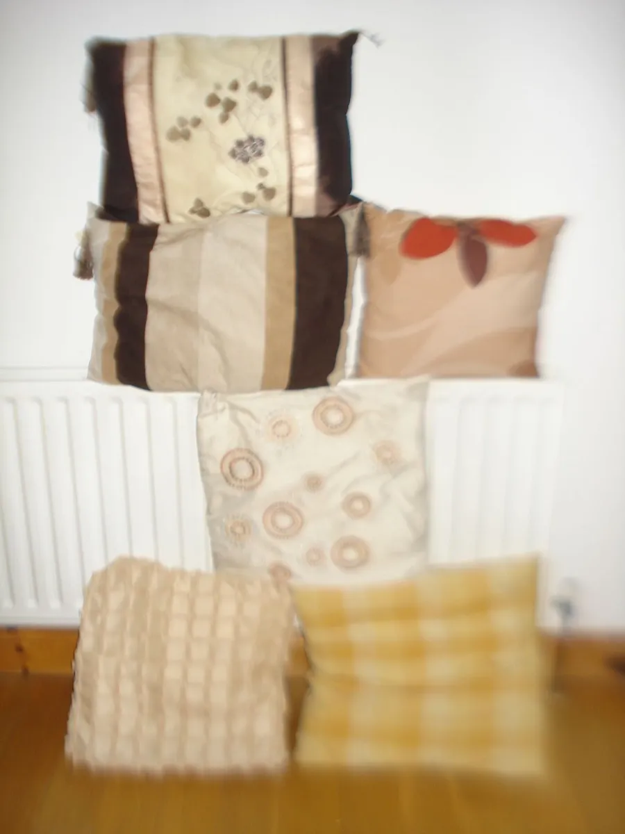 6 ASSORTED  CUSHIONS. STANDARD SIZE.
