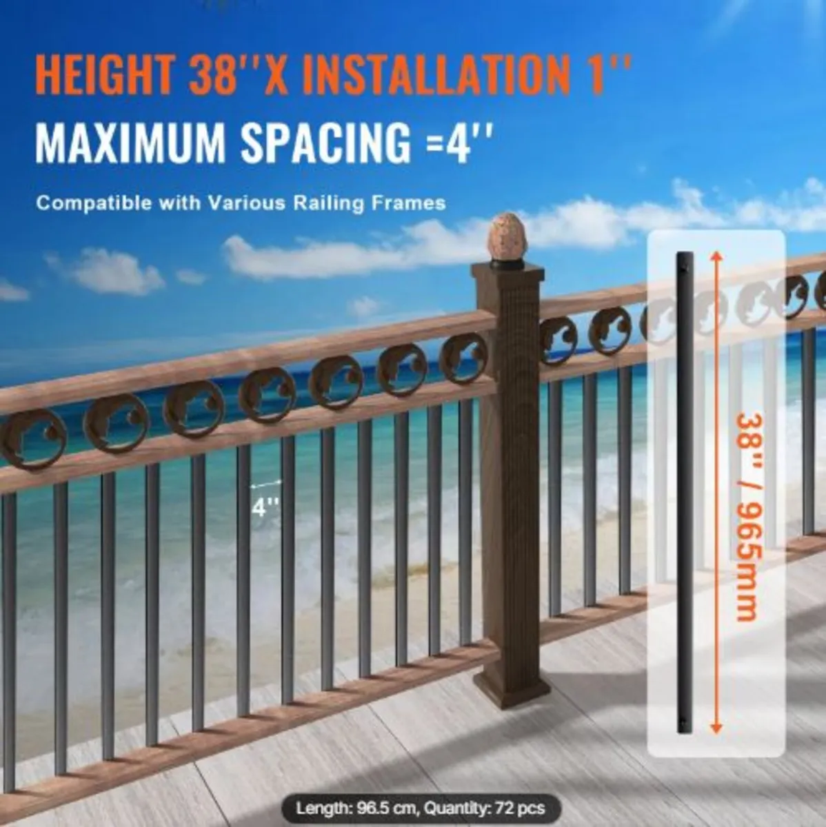 Staircase Metal Balusters, 38'' x 1''Flat Aluminum - Image 2