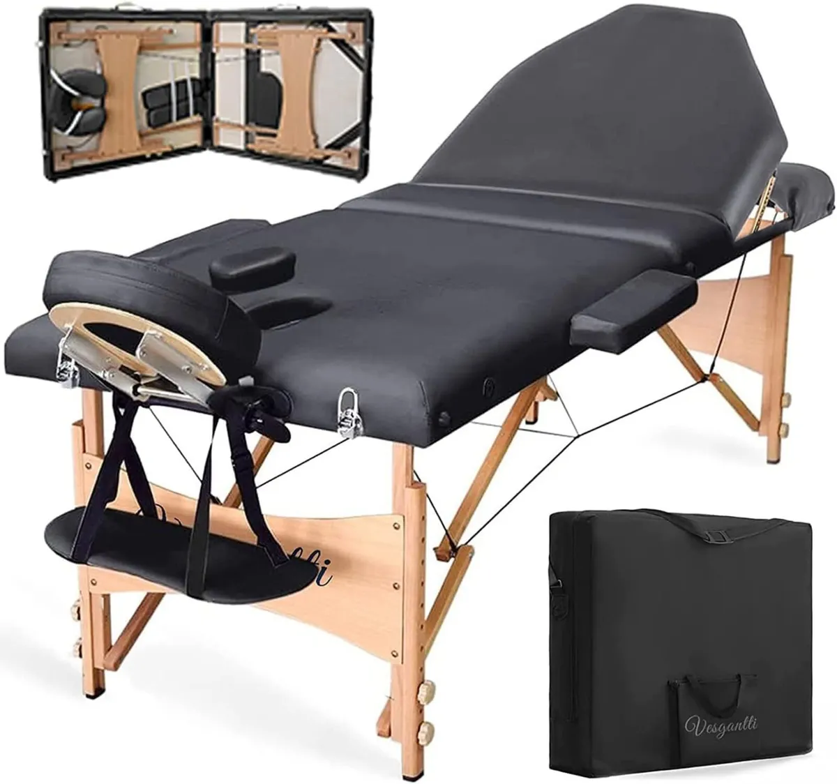 Portable 3-Section Foldable Massage & Beauty Bed - Image 1