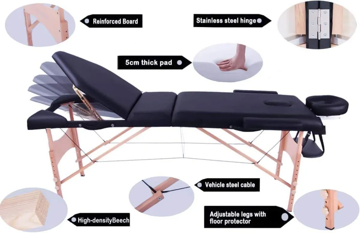 Portable 3-Section Foldable Massage & Beauty Bed - Image 4