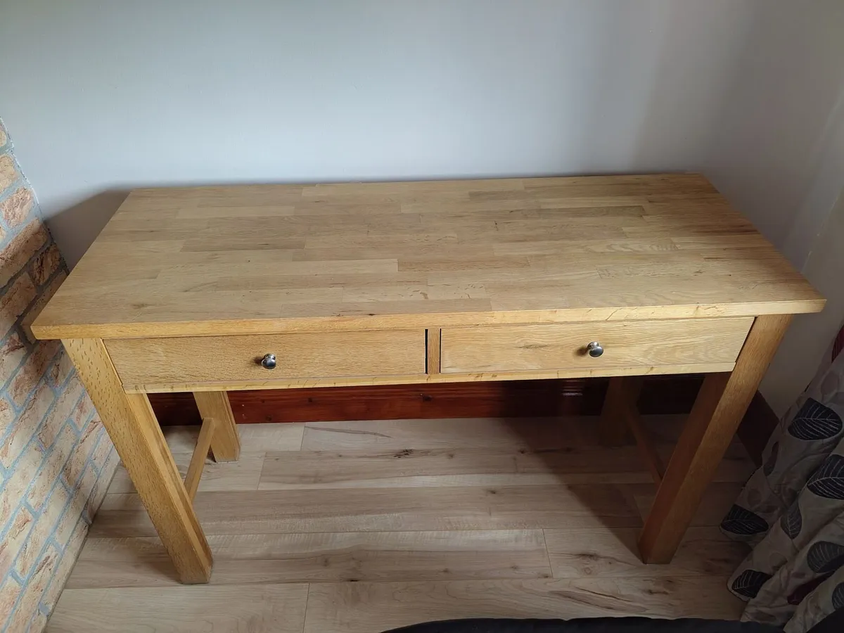 Solid Oak Console Table / Desk with 2 Drawers - Image 1