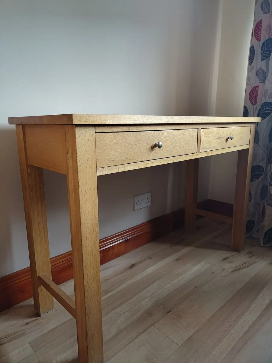 Solid Oak Console Table / Desk with 2 Drawers - Image 2