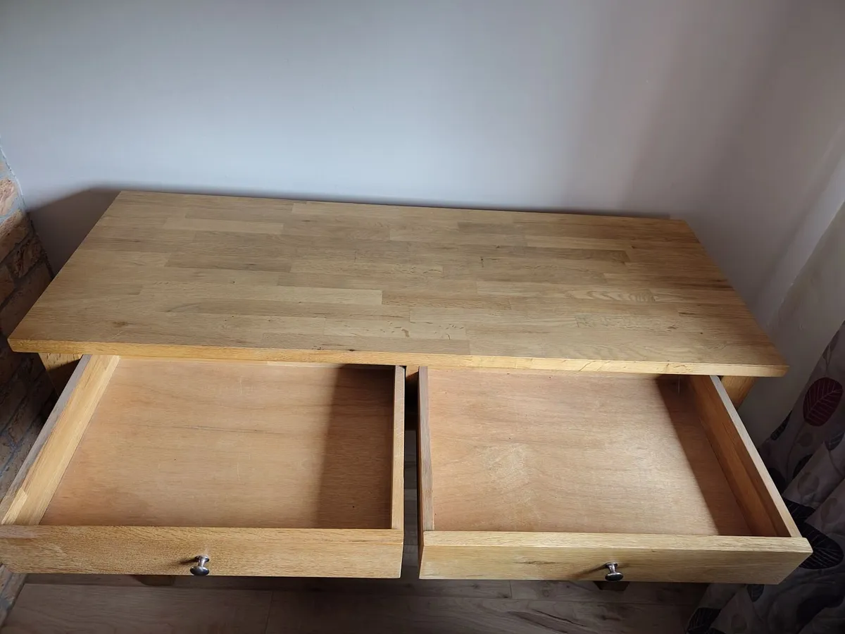 Solid Oak Console Table / Desk with 2 Drawers - Image 3