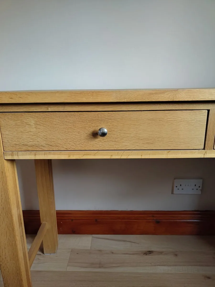Solid Oak Console Table / Desk with 2 Drawers - Image 4
