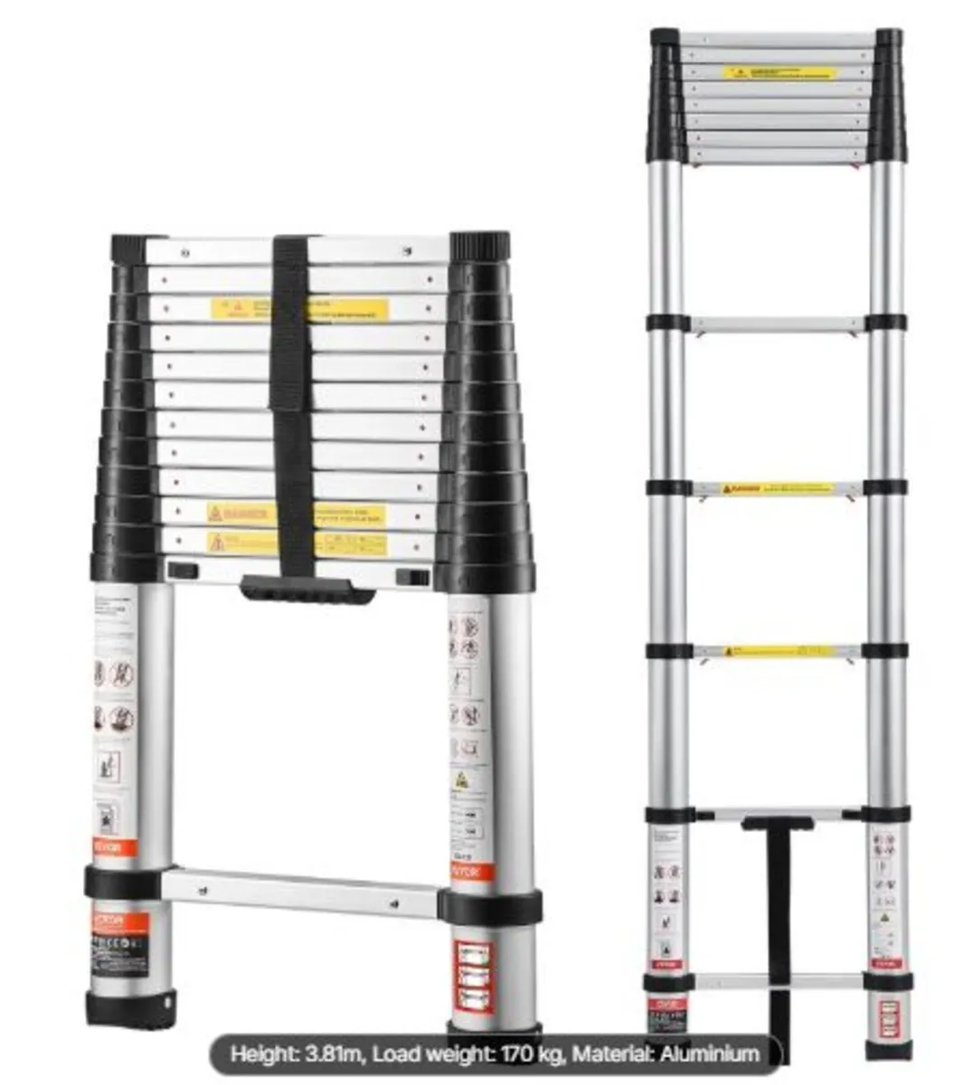 3.8m Telescoping Ladder, Aluminum Lightweight Mult - Image 1