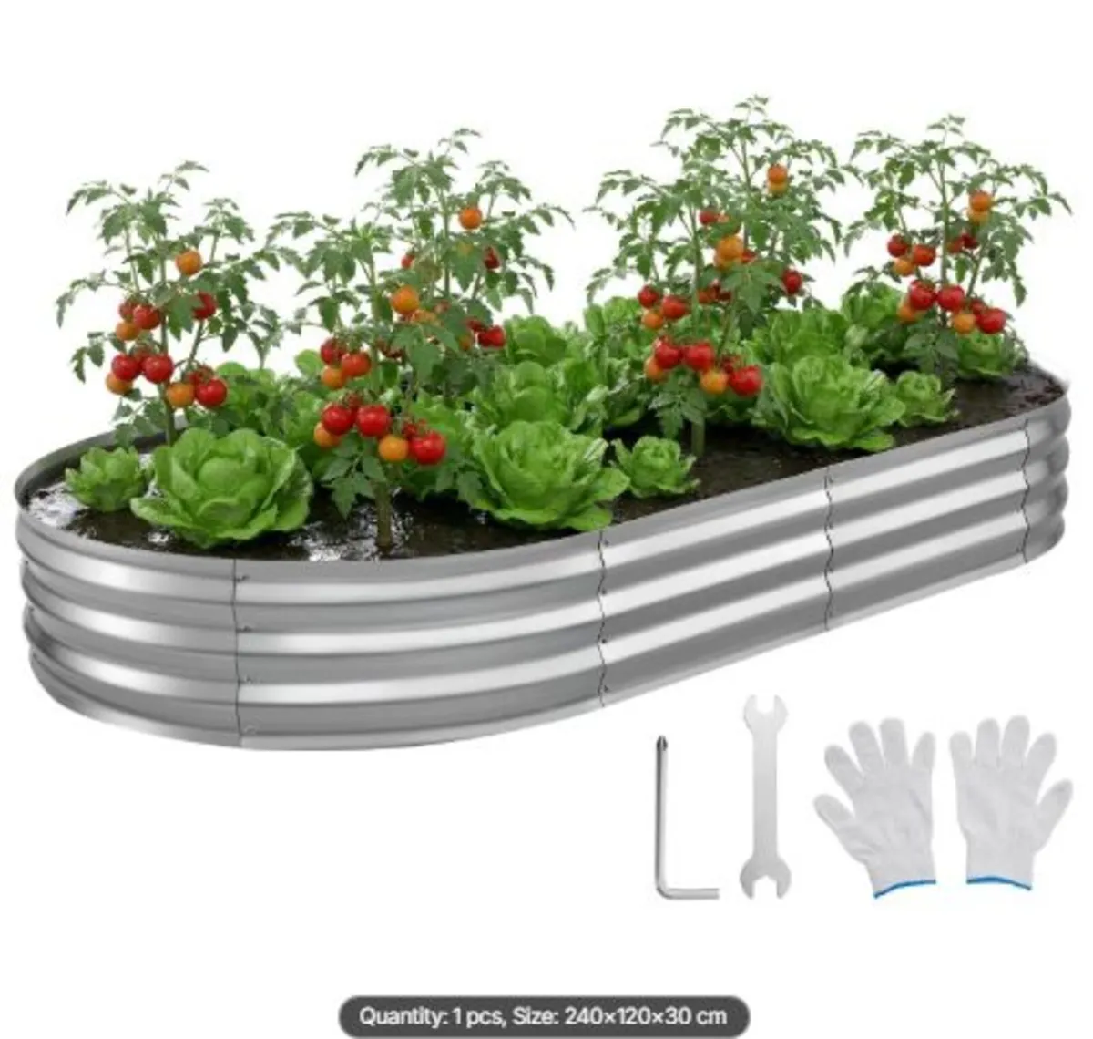 Galvanized Raised Garden Bed, 240 x 120 x 30 cm, - Image 1