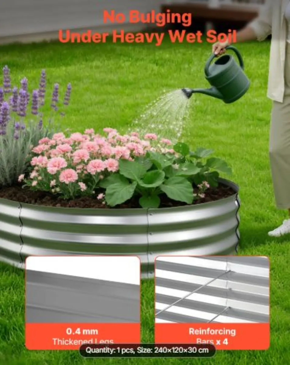 Galvanized Raised Garden Bed, 240 x 120 x 30 cm, - Image 2